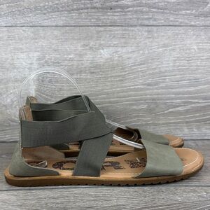 Sorel Ella II Women’s Sz 11 Olive Green Leather Cross Strap Gladiator Sandals